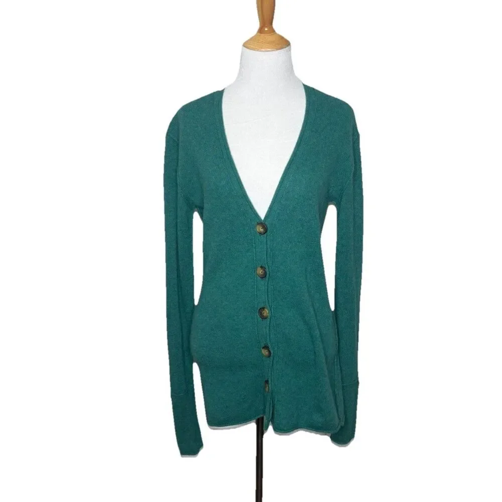 Free People School Boy Cardi Teal Green Sweater Cashmere Size XS Womens EUC